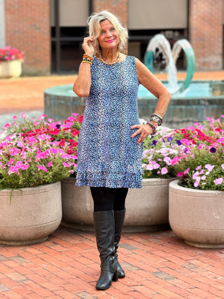 LULU B SPARKLING BLUE SHIFT RUFFLE DRESS LULU-B