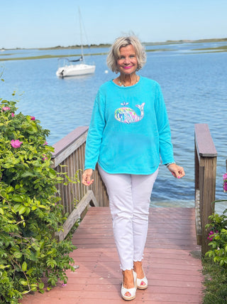 BEACH CLUB AQUA WHALE SWEATER LULU-B