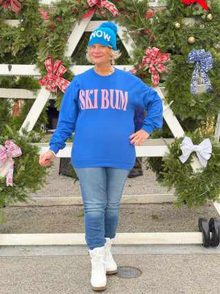 ROYAL BLUE SKI BUM Suede-Like Flocked Logo Heavyweight Sweatshirt Cathys Place