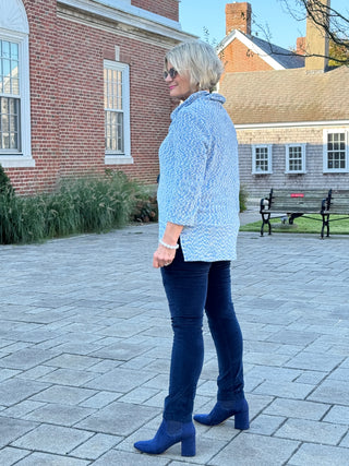 Women's Cowl Neck Spacedye Chenille Knit Top BLUEBELL MULTI