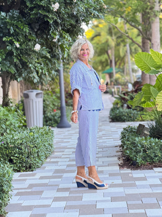 FRENCH RIVIERA NAVY SEERSUCK CAPRI Cathys Place