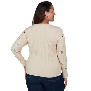 Women's Embroidered Christmas Motif Cable Sweater Cathys Place