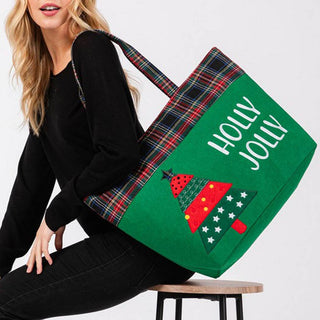 Holly Jolly Letter Christmas Tree Christmas Tote Bag