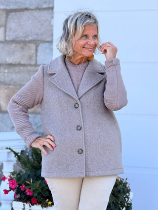Wool Blend Jacket with Rib Knit Sleeves CHARLIE B