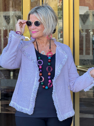 LULU-B CITY LIMIT BRIGHT PERI FRINGE JACKET