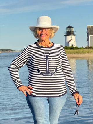 NAVY STRIPE ANCHOR SWEATER
