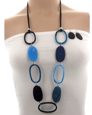 Ovals Shape Resin Long Necklace & Earring Set