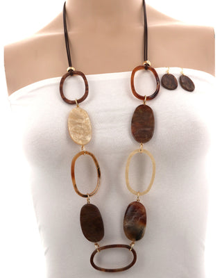 Ovals Shape Resin Long Necklace & Earring Set