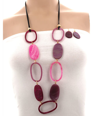 Ovals Shape Resin Long Necklace & Earring Set