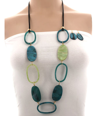 Ovals Shape Resin Long Necklace & Earring Set