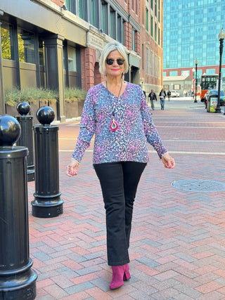 LULU-B SHADES OF BLUE CASHMERE V NECK