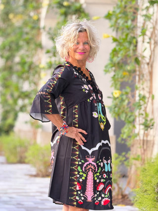 V-neck lace patchwork complete with printed dress Cathys Place