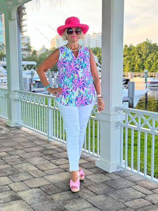 PINK PALM TREE SLEEVELESS TOP - Cathys Place
