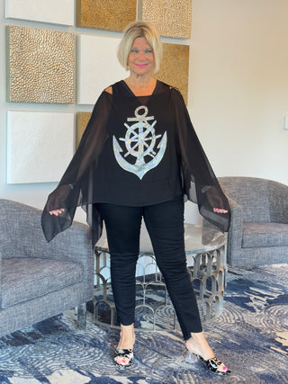 SWAROVSKI CRYSTAL BLACK ANCHOR STATEMENT TOP