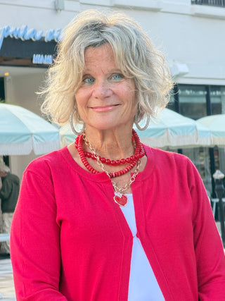 LULU B RED FRINGE CASHMERE SWEATER