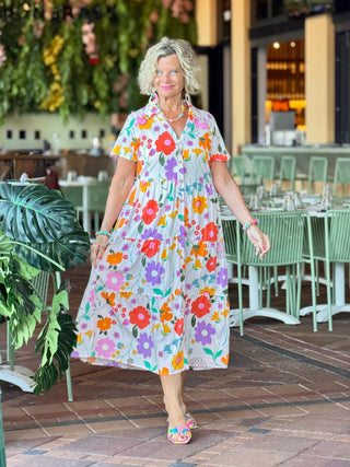 Casual Bohemian WHITE high-waisted color contrast dress Cathys Place