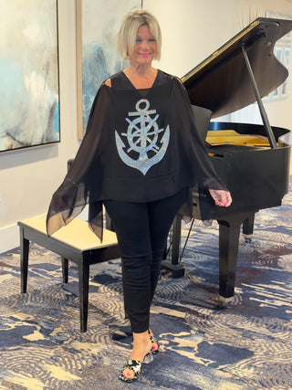 SWAROVSKI CRYSTAL BLACK ANCHOR STATEMENT TOP