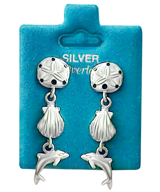 Made In USA Sand Dollar Shell Dolphin Dangle Gold / Silver