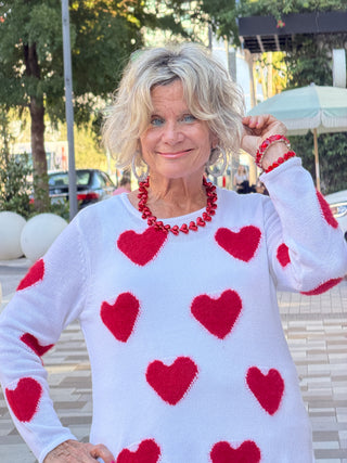 LULU B WHITE FUZZY HEART SWEATER