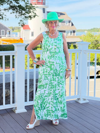 HARBOR  LIGHTS SAILBOAT GREEN MAXI DRESS TANGO MANGO