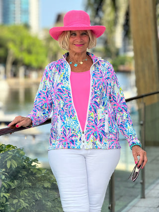 PINK PALM TREE ZIPPER JACKET