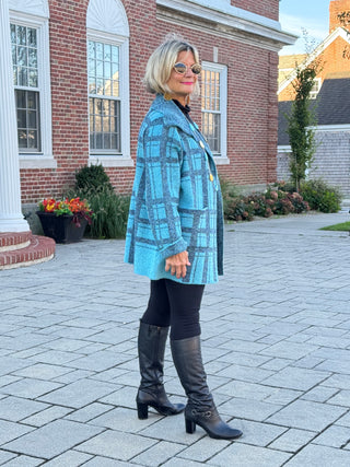 SOUTHERN NIGHTS BLUE PLAID POCKET SWEATER
