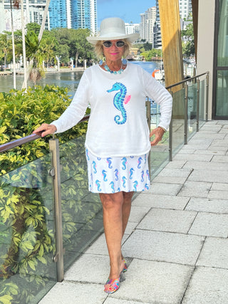 LULU-B WHITE SEAHORSE SWEATER