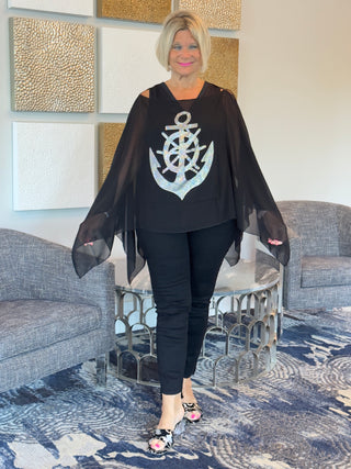 SWAROVSKI CRYSTAL BLACK ANCHOR STATEMENT TOP