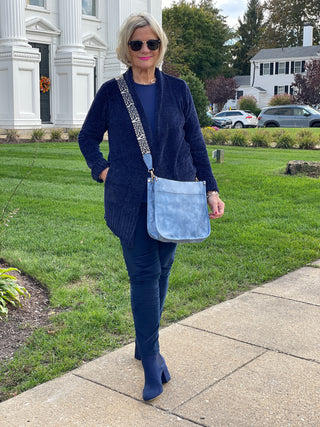 LULU-B NAVY CHENILLE CARDIGAN