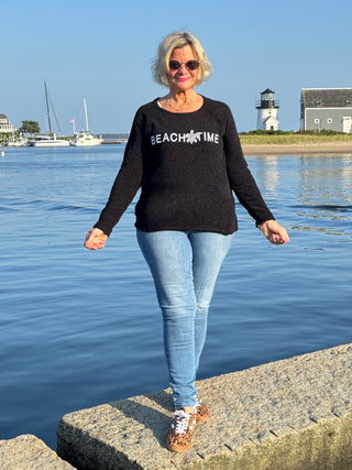 CHENILLE BLACK CREW BEACHTIME SWEATER