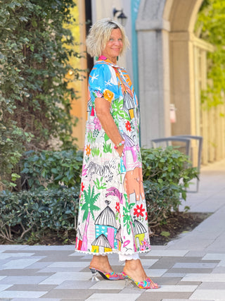 Graphic Print Button-Down Maxi Dress EmberLoom