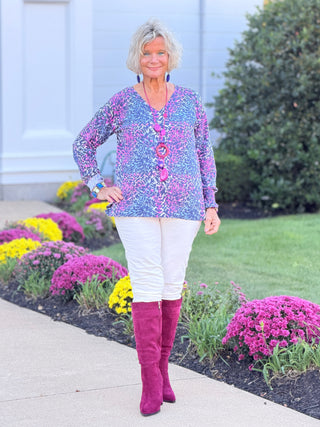 SHADES OF BLUE  ROUGED CARDIGAN LULU-B