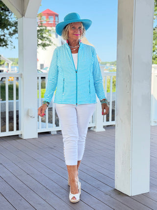 OCEAN BLUE STRIPE FULL ZIPPER LULU-B