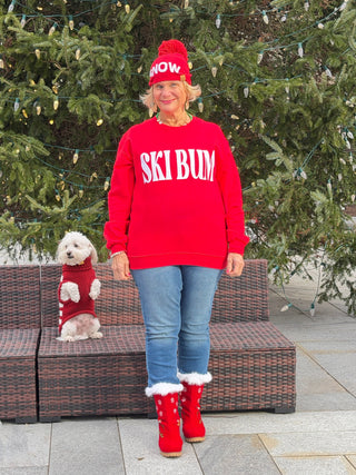 RED SKI BUM Suede-Like Flocked Logo Heavyweight Sweatshirt Cathys Place