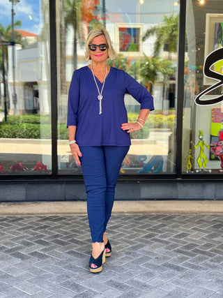 ETHYL NAVY SCALLOP PANT - Cathys Place