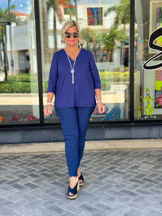 ETHYL NAVY SCALLOP PANT - Cathys Place