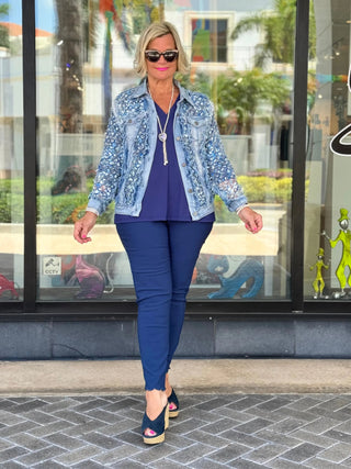 ETHYL NAVY SCALLOP PANT - Cathys Place