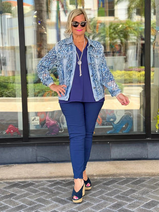 ETHYL NAVY SCALLOP PANT - Cathys Place