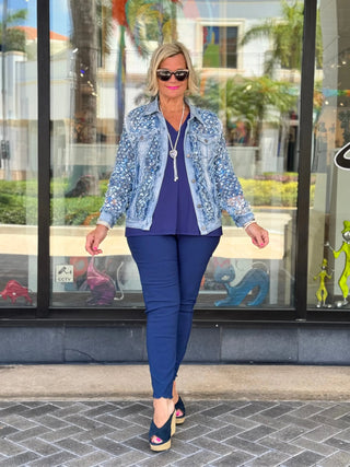 ETHYL NAVY SCALLOP PANT - Cathys Place