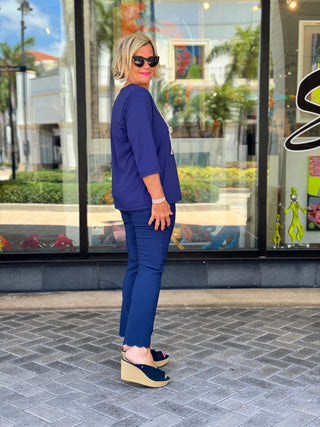 ETHYL NAVY SCALLOP PANT - Cathys Place