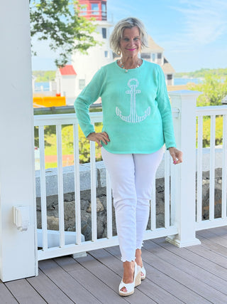 DOCKSIDE NAUTICAL SEAFOAM NAUTICAL STRIPE SWEATER LULU-B