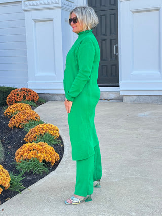 Ladies Solid Color Open Knit Cardigan & Pants 3PCS Set Cathys Place