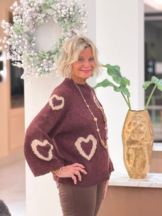 Heart Mock Neck Knit SweateR CHARLIE B