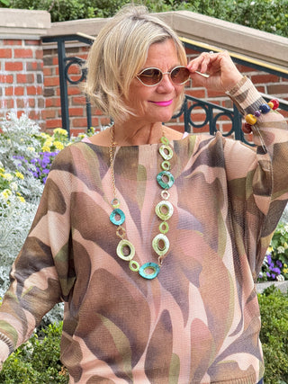 VIABS Olive Abstract Round Neck Knit Printed Sweater