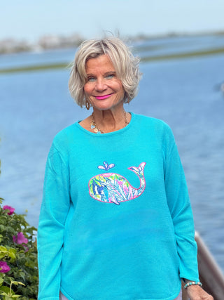BEACH CLUB AQUA WHALE SWEATER LULU-B