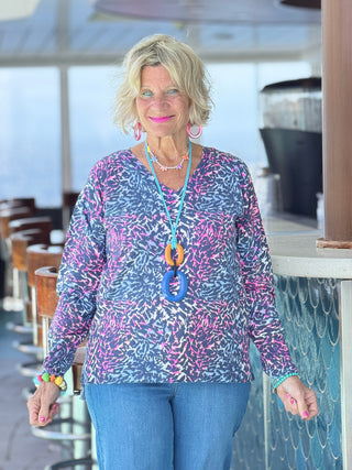LULU-B SHADES OF BLUE CASHMERE V NECK LULU-B
