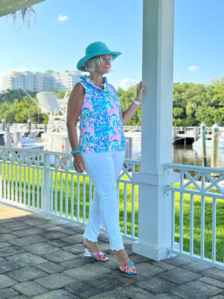 SPLASH OF PINK  SLEEVELESS RUFFLE