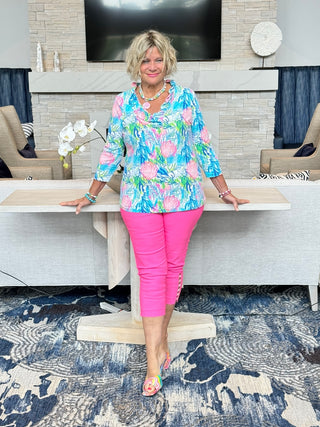 EMBELLISHED LATTICE CAPRI HOT PINK - Cathys Place