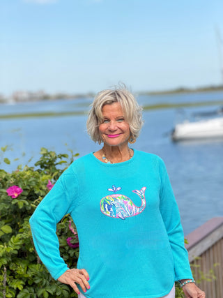 BEACH CLUB AQUA WHALE SWEATER LULU-B