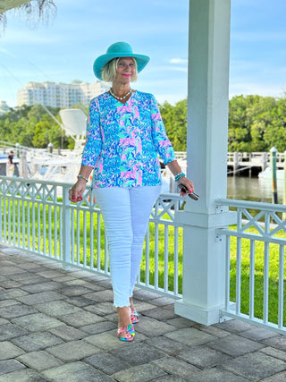 SPLASH OF PINK  V NECK TOP